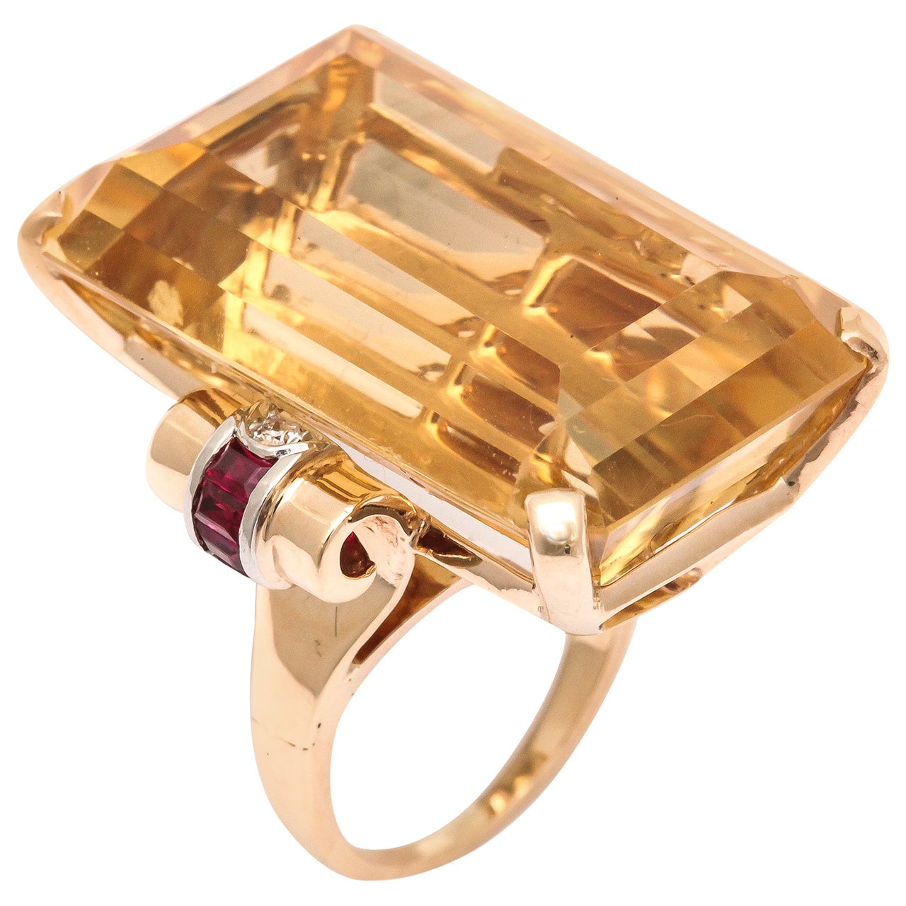 Retro Citrine Topaz Ruby Diamond Gold Cocktail Ring